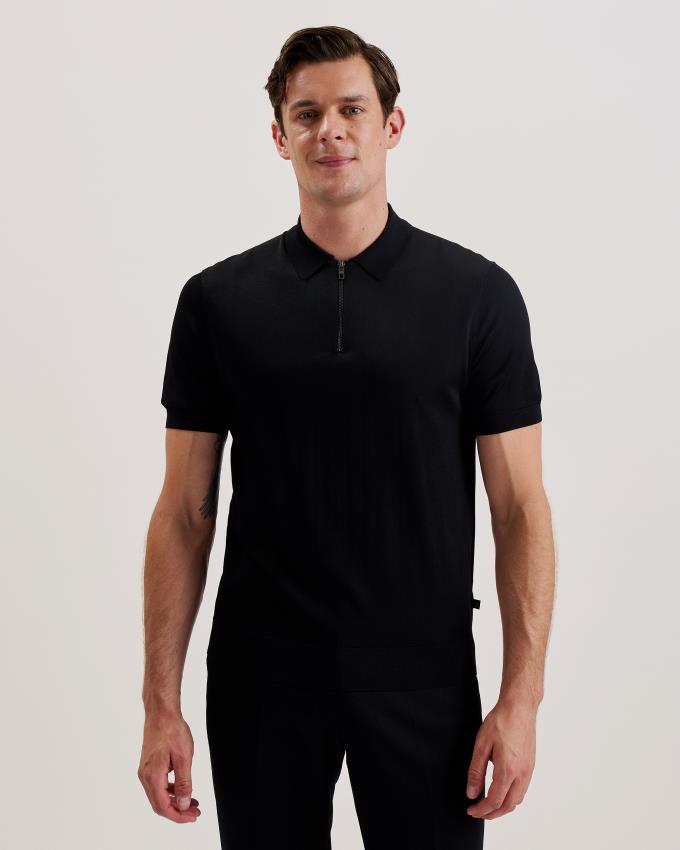 Polo Ted Baker Short Sleeve Rayon Zip Noir Homme | FVS-28146303